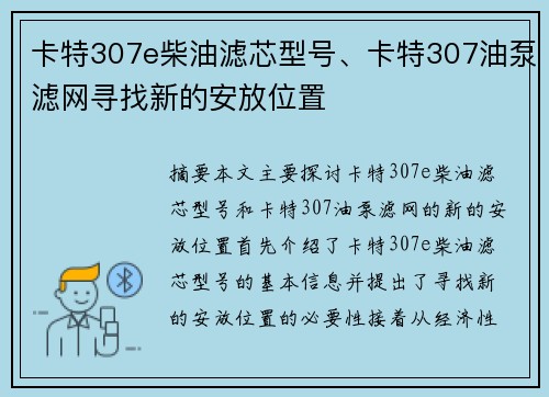 卡特307e柴油滤芯型号、卡特307油泵滤网寻找新的安放位置